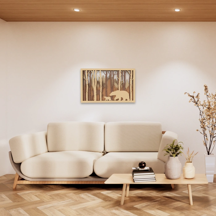 Orman ve Ayı Temalı Ahşap Duvar Dekoru