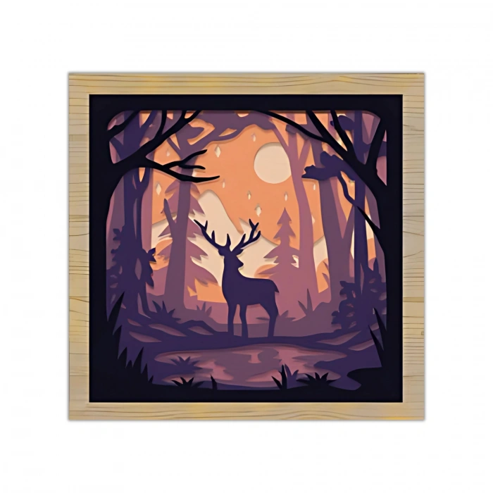 Orman ve Gün Batımı Temalı Çok Katmanlı Ahşap Duvar Dekoru