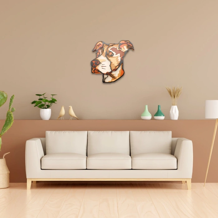 Pitbull Figürlü Çok Katmanlı Ahşap Duvar Dekoru