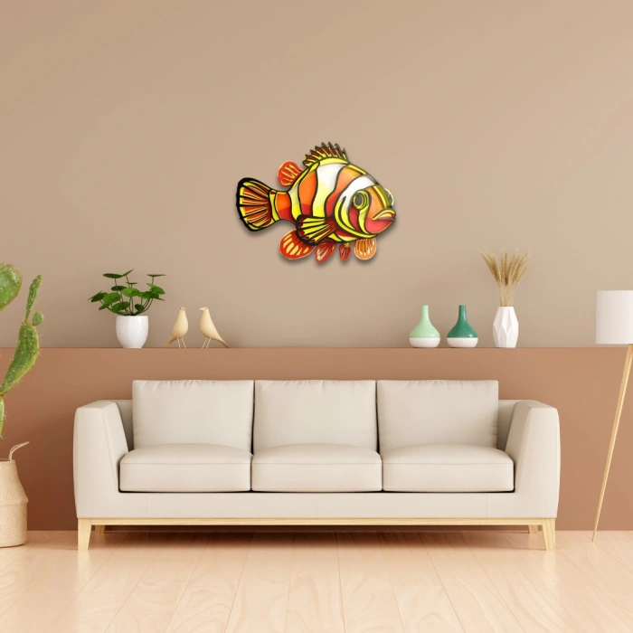 Renkli Balık Temalı Katmanlı Ahşap Duvar Dekoru
