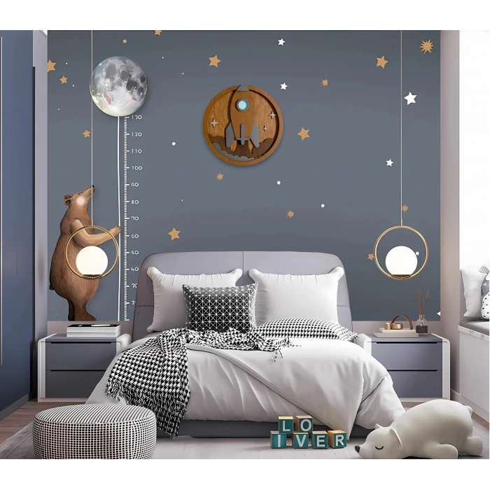 Roket Temalı Katmanlı Ahşap Duvar Dekoru