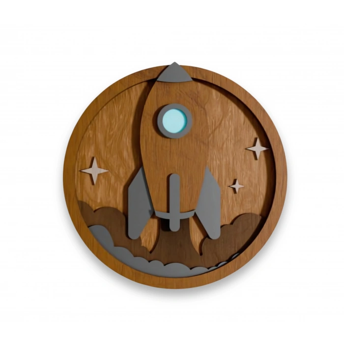 Roket Temalı Katmanlı Ahşap Duvar Dekoru