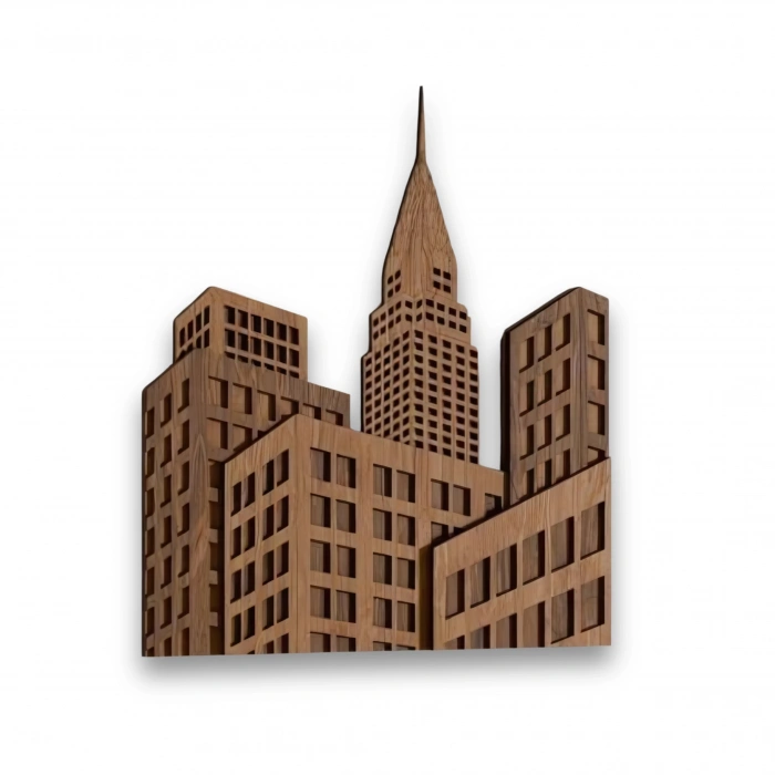 Şehir Silueti Temalı Katmanlı Ahşap Duvar Dekoru