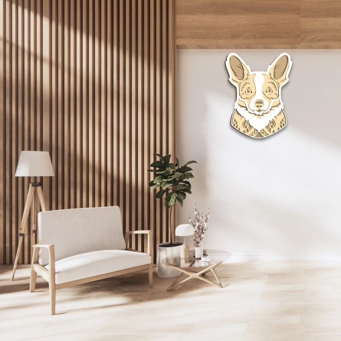 Sevimli Corgi Temalı Katmanlı Ahşap Duvar Dekoru