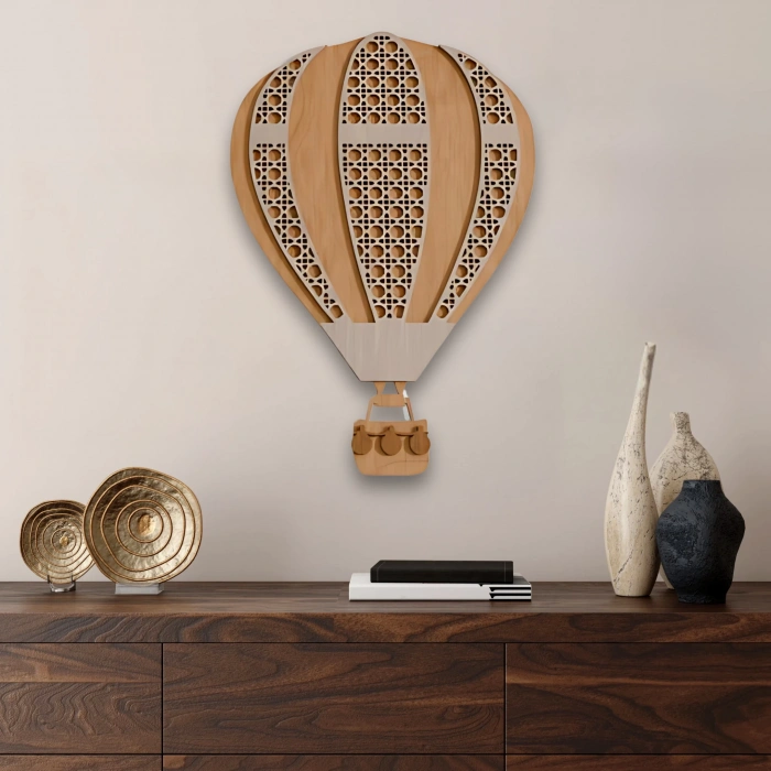 Sıcak Hava Balonu Temalı Katmanlı Ahşap Duvar Dekoru
