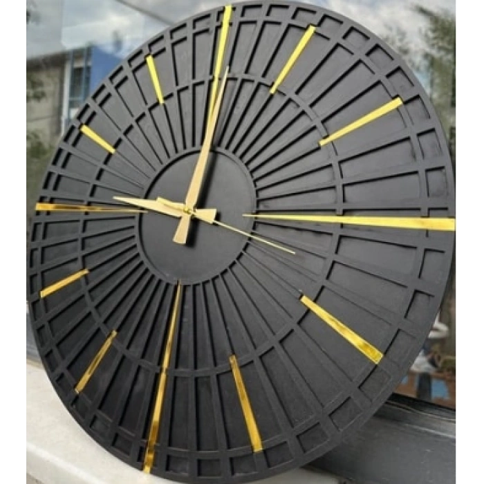 Siyah Altın Detaylı Modern Daire Duvar Saati