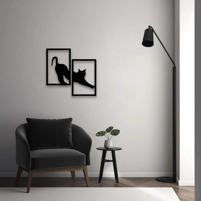 Siyah Silüet Kedi Duvar Dekoru