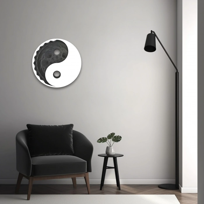 Yin Yang Temalı Katmanlı Ahşap Duvar Dekoru