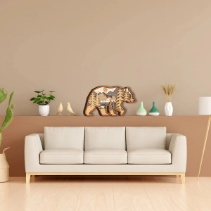 Ahşap Ayı Silüetli Doğa Temalı Duvar Dekoru