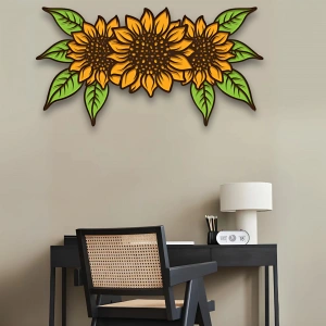Ayçiçeği Temalı Katmanlı Ahşap Duvar Dekoru