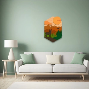 Doğa ve Dağ Manzaralı Katmanlı Ahşap Duvar Dekoru