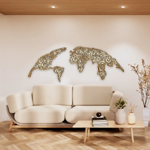 Doğa ve Geometrik Desenli Katmanlı Ahşap Duvar Dekoru