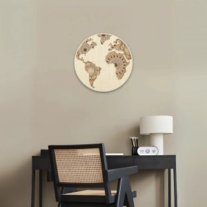 Dünya Haritası Desenli Katmanlı Ahşap Duvar Dekoru