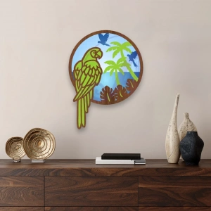 Egzotik Papağan Temalı Katmanlı Ahşap Duvar Dekoru