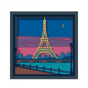 Eiffel Kulesi Manzaralı Katmanlı Ahşap Duvar Dekoru