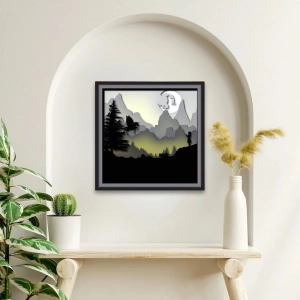 Fantastik Dağ Manzaralı Katmanlı Ahşap Duvar Dekoru