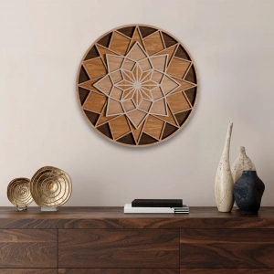 Geometrik Desenli Katmanlı Ahşap Duvar Dekoru