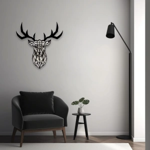 Geyik Figürlü Katmanlı Ahşap Duvar Dekoru