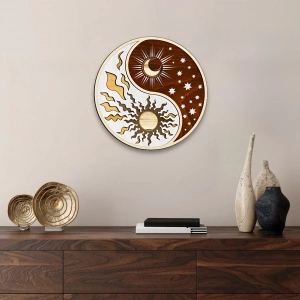 Güneş ve Ay Temalı Katmanlı Ahşap Duvar Dekoru