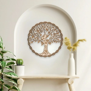 Hayat Ağacı Temalı Katmanlı Ahşap Duvar Dekoru
