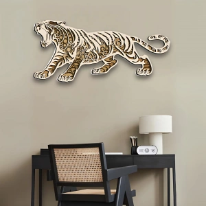 Kaplan Figürlü Katmanlı Ahşap Duvar Dekoru