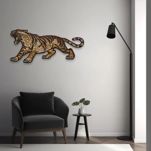 Kaplan Figürlü Katmanlı Ahşap Duvar Dekoru