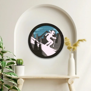 Kayak Temalı Katmanlı Ahşap Duvar Dekoru