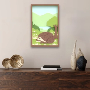 Kirpi ve Doğa Manzaralı Çok Katmanlı Ahşap Duvar Dekoru