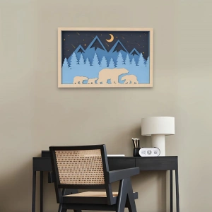 Kutup Ayısı Ailesi Temalı Katmanlı Ahşap Duvar Dekoru