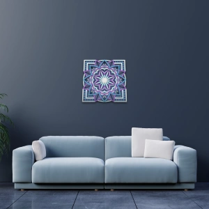 Mor ve Mavi Tonlarda Mandala Desenli Çok Katmanlı Ahşap Duvar Dekoru