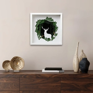 Orman ve Geyik Temalı Çok Katmanlı Ahşap Duvar Dekoru