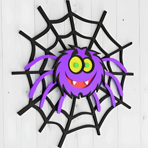 Örümcek ve Ağ Figürlü Katmanlı Ahşap Duvar Dekoru