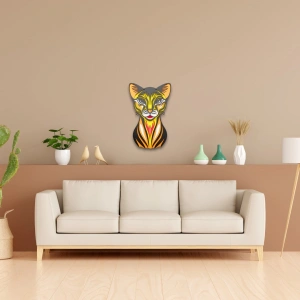 Renkli Kedi Figürü Temalı Katmanlı Ahşap Duvar Dekoru