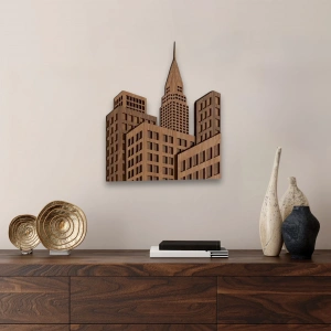 Şehir Silueti Temalı Katmanlı Ahşap Duvar Dekoru