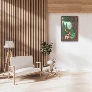 Tavşan Figürlü Doğa Temalı Ahşap Duvar Tablosu