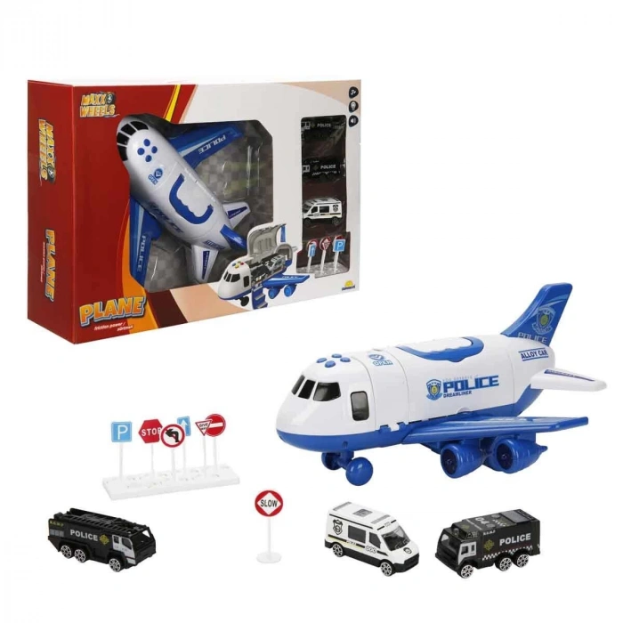 4347 Maxx Wheels Sesli ve Işıklı Sürtmeli Polis Uçağı -Sunman