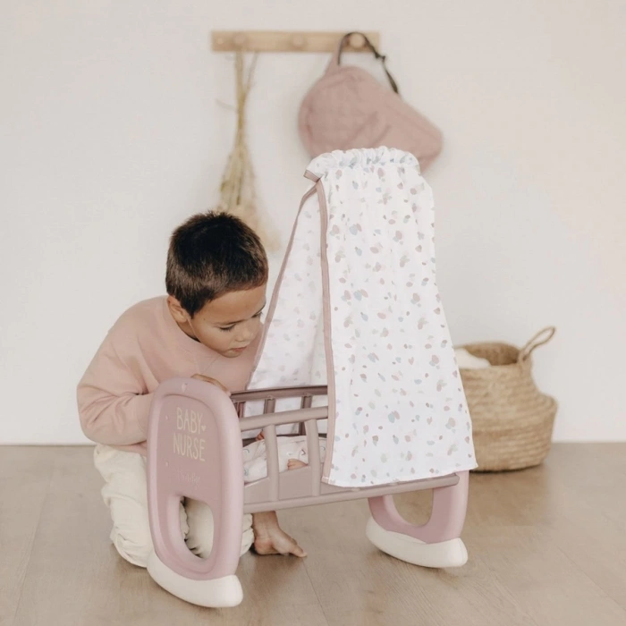 7600220373 Smoby Baby Nurse Oyuncak Bebek için Sallanan Beşik Oyun Seti +18 ay