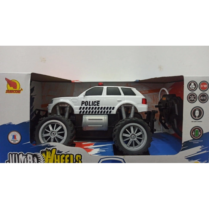 80022  Uzaktan Kumandalı Jumbo Wheels Usb Şarjlı Işıklı Polis Arabası 1:18