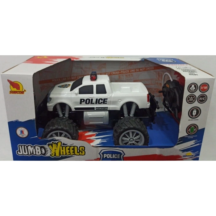 80022  Uzaktan Kumandalı Jumbo Wheels Usb Şarjlı Işıklı Polis Arabası 1:18