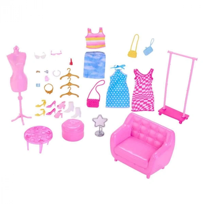 HPL78 Barbienin Kıyafet ve Aksesuar Askısı Oyun Seti