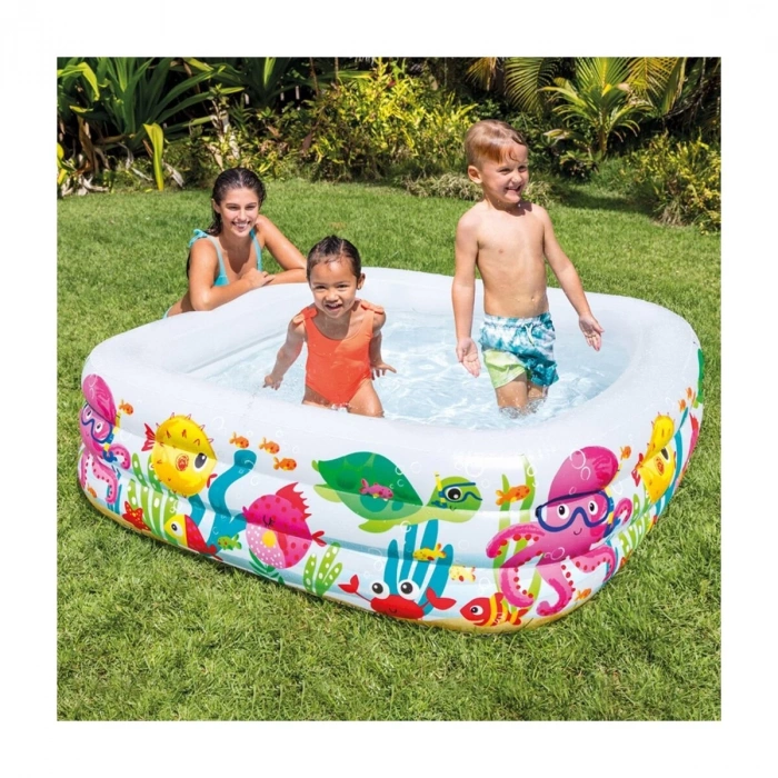 IH57471 Intex Akvaryum Desenli Kare Havuz 159x159x50cm