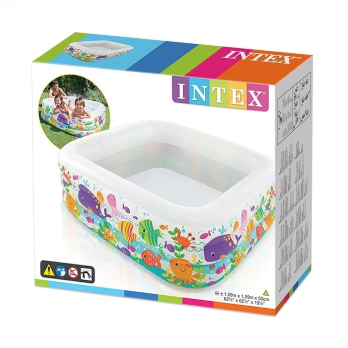 IH57471 Intex Akvaryum Desenli Kare Havuz 159x159x50cm