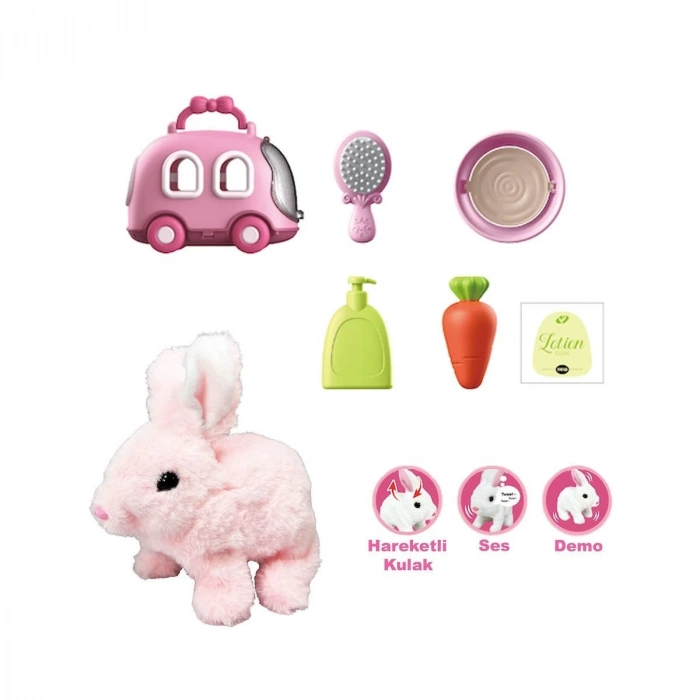 JND-6800 Taşıma Araba Çantalı Hareketli Pilli Tavşan Set -Vardem Oyuncak