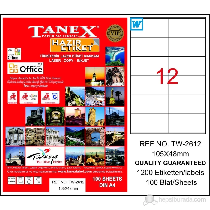 Tanex Laser Etiket Tw-2612 105x48