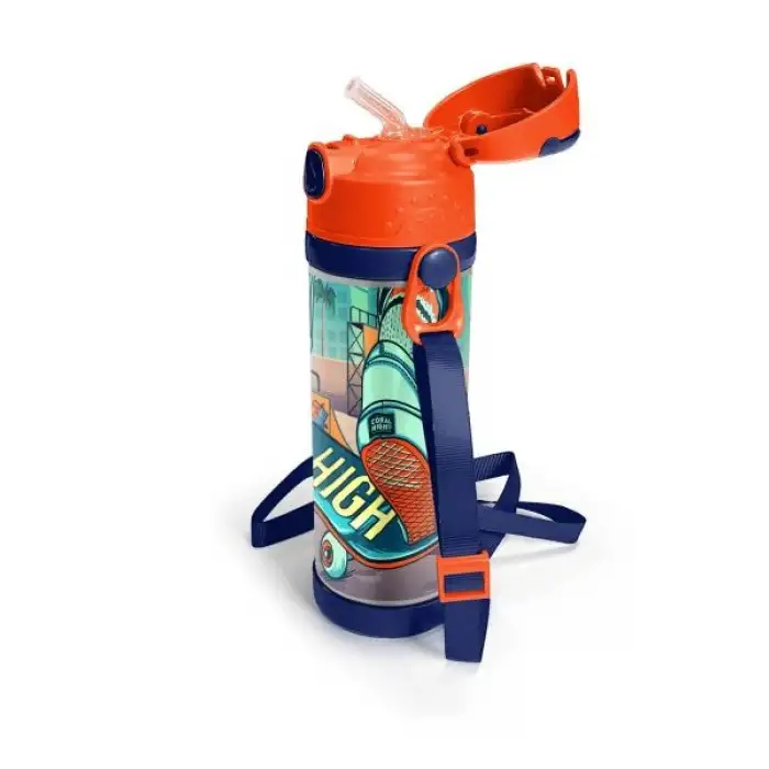 Yaygan Coral High Kids Çivit Neon Turuncu Kaykay Desenli Pipetli Çelik Termos 500 ml 11923