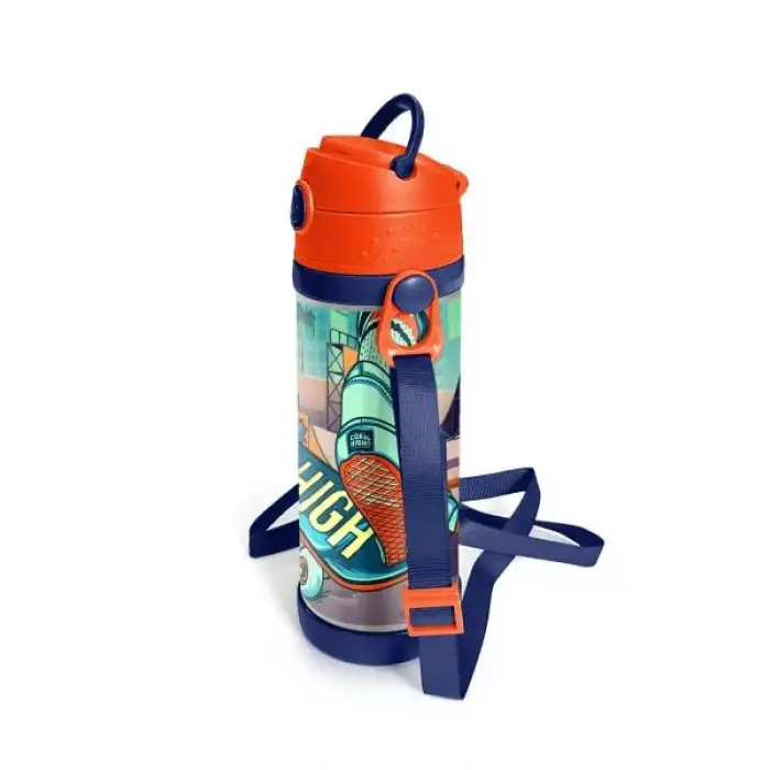 Yaygan Coral High Kids Çivit Neon Turuncu Kaykay Desenli Pipetli Çelik Termos 500 ml 11923