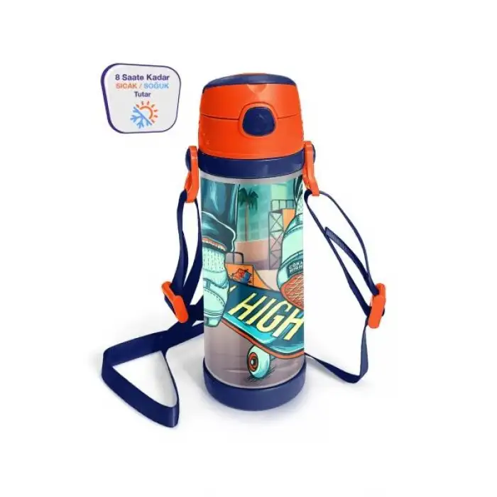 Yaygan Coral High Kids Çivit Neon Turuncu Kaykay Desenli Pipetli Çelik Termos 500 ml 11923