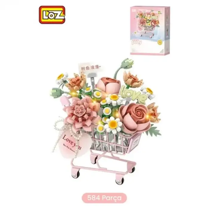 Loz Block Oyuncak Pembe Arabalı Çiçekler 584 Parça LZ-4124