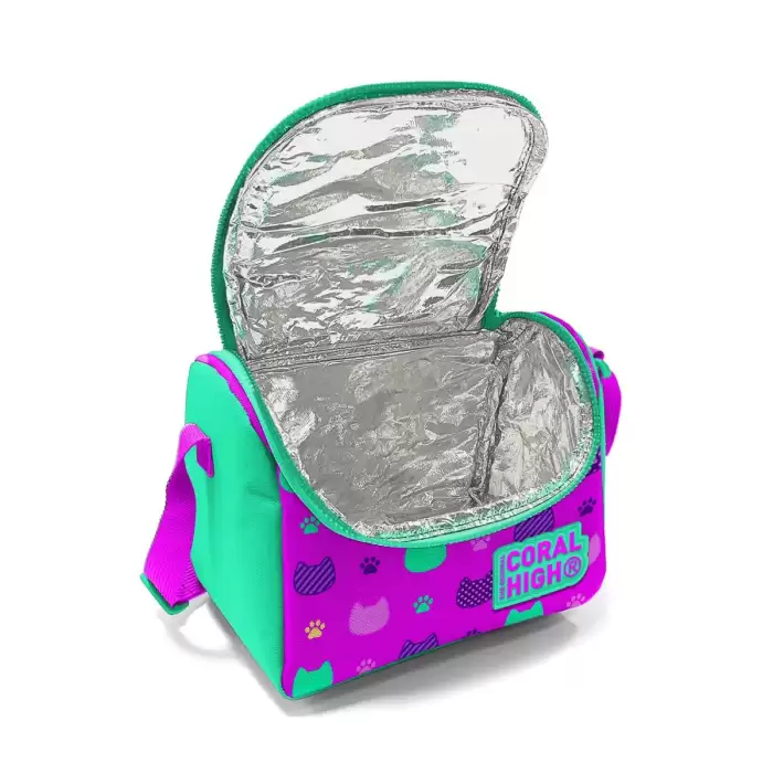 Yaygan Coral High Kids Pembe Su Yeşili Kedi Desenli Thermo Beslenme Çantası 11854