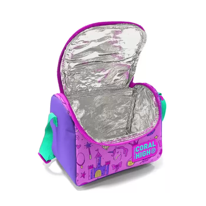 Yaygan Coral High Kids Açık Pembe Mor Unicornlu Prenses Desenli Thermo Beslenme Çantası 11863